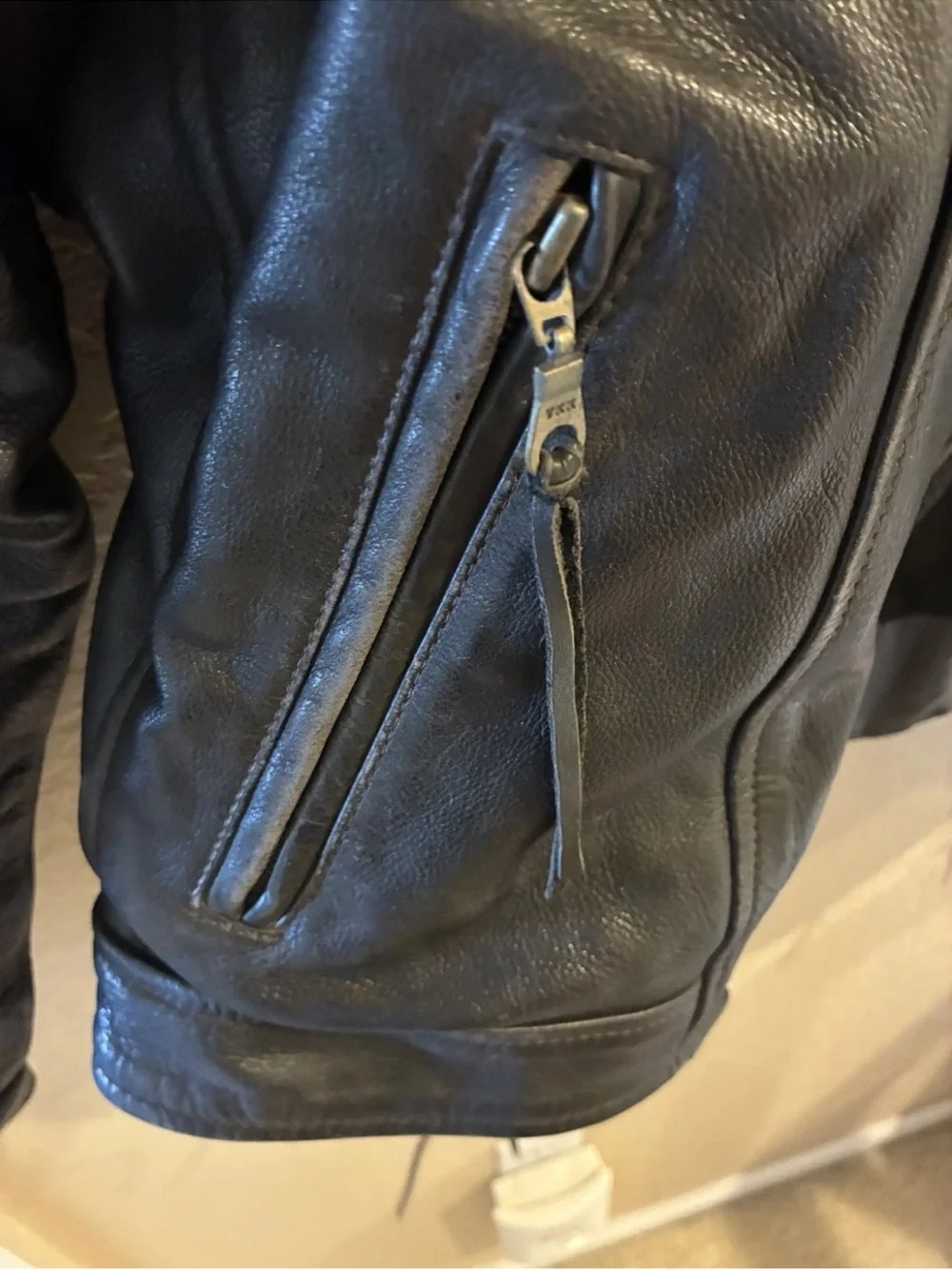 Frontier Leather Black Jacket Biker Motorcycle Zip Size 48 Vintage